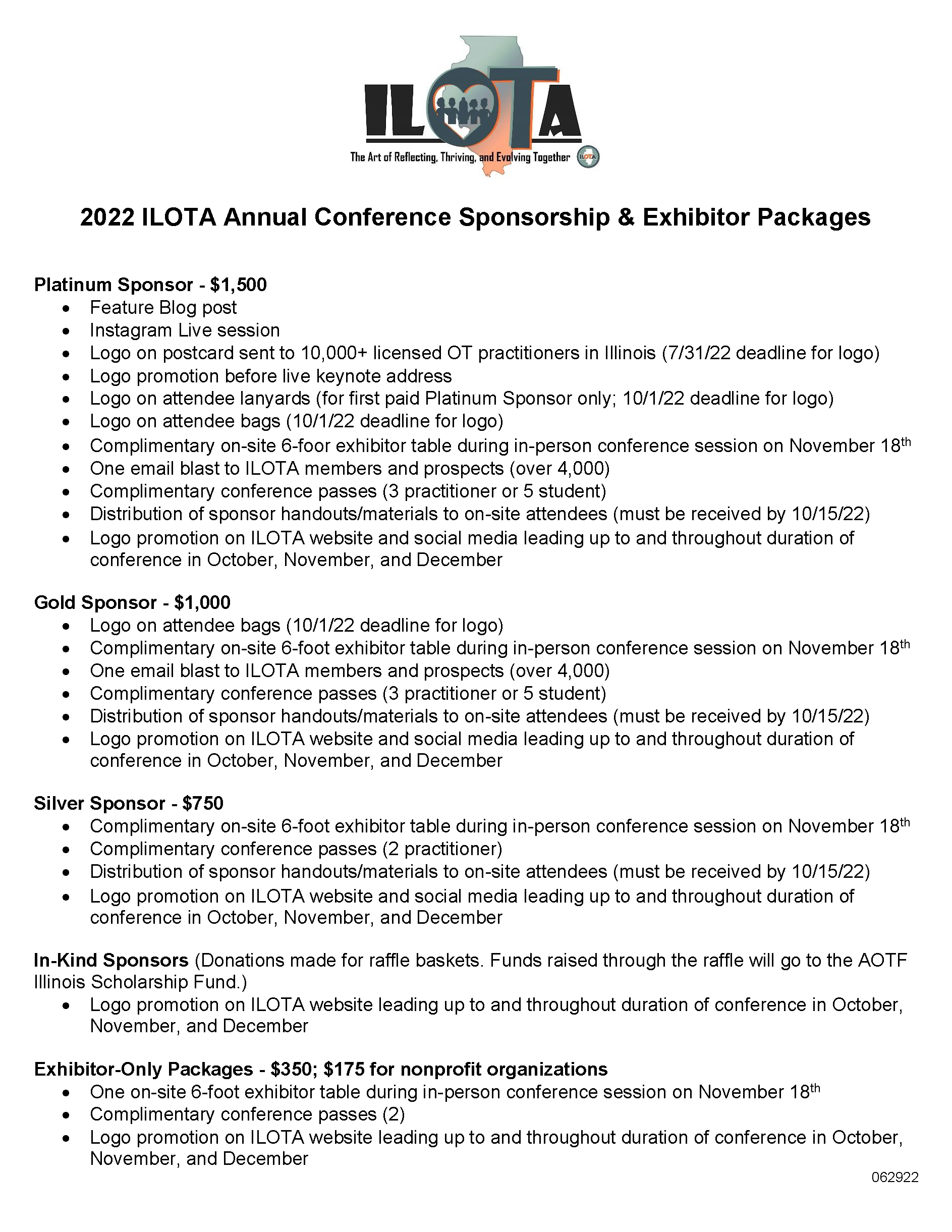2022 ILOTA Annual Conference Sponsorship and Exhibitor Registration